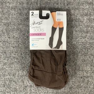 Hanes X-Temp Perfect Socks Womens Opaque Comfort Flex Band Size 1 Coffee 2 Pairs